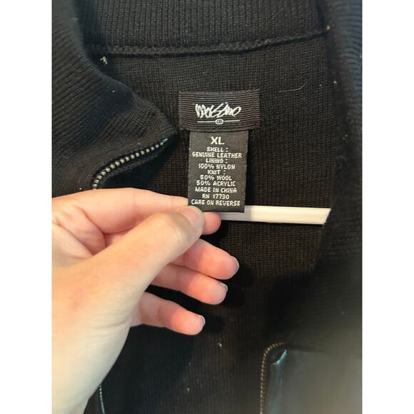 Mossimo Black Leather and Wool Blemd Zip Up Jacket XL - Picture 2 of 3